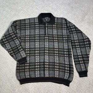 Conte di Milano Sweater Mens XLT Black Gray Tan Pullover Polo Wool Sweatshirt